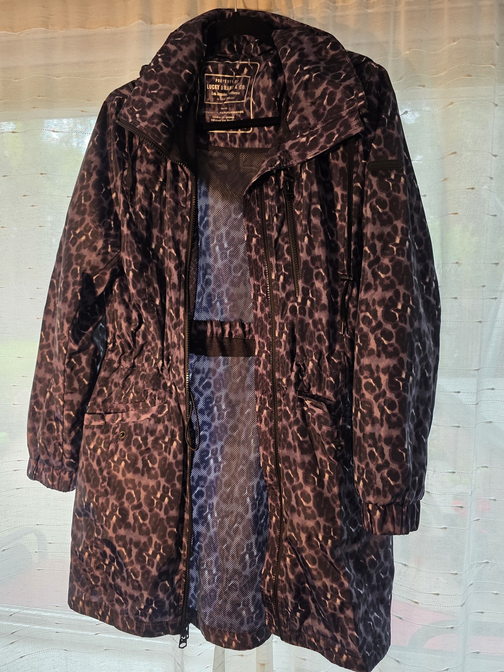 Lucky Brand Women’s Leopard Print Rain Jacket - Black/Purple